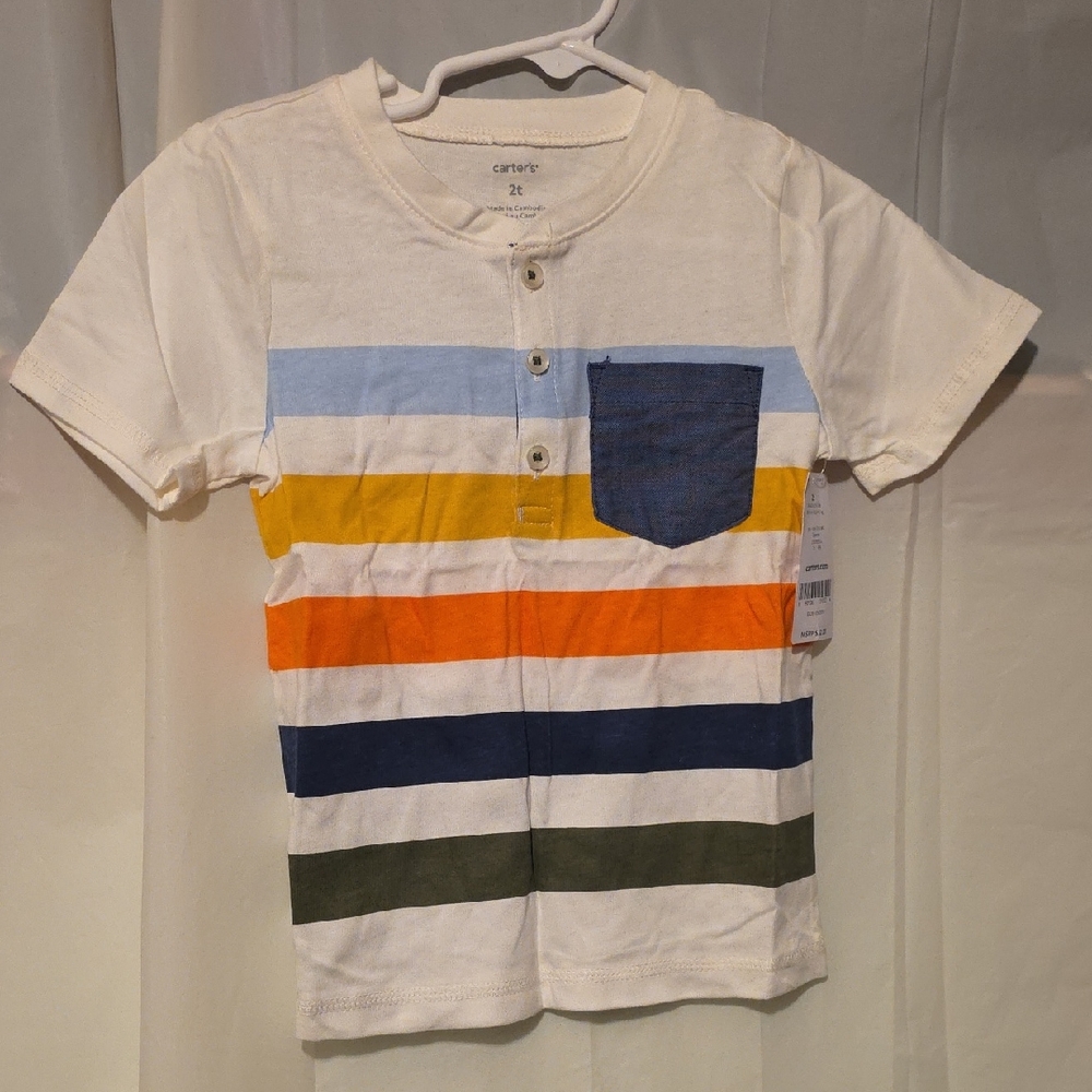 Carter's Kids Striped Button Down Shirt - Blue, Orange, Green